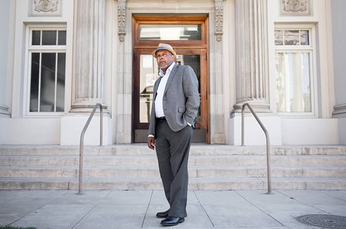 a person standing outside of a building