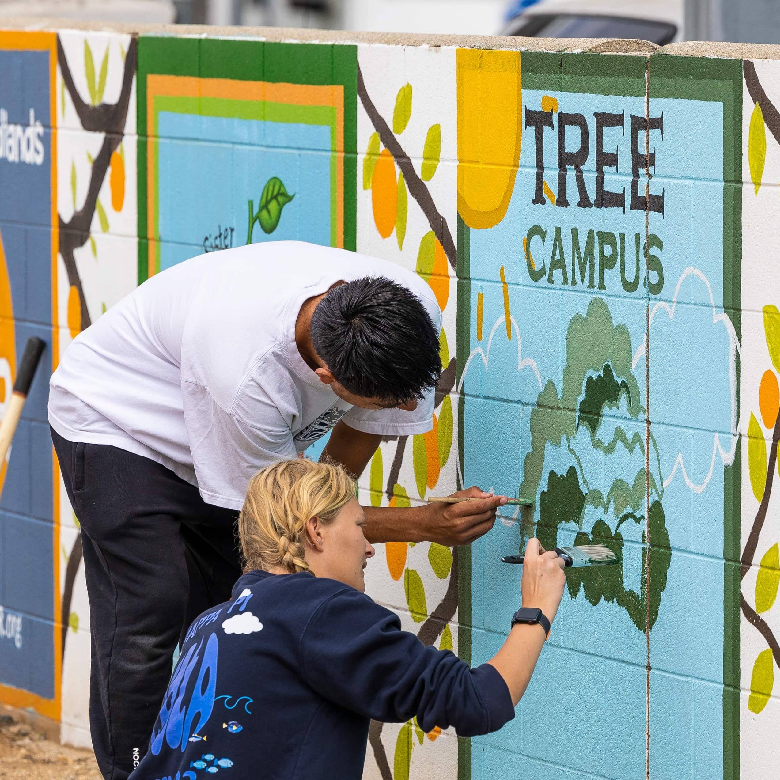 a person and person painting a mural