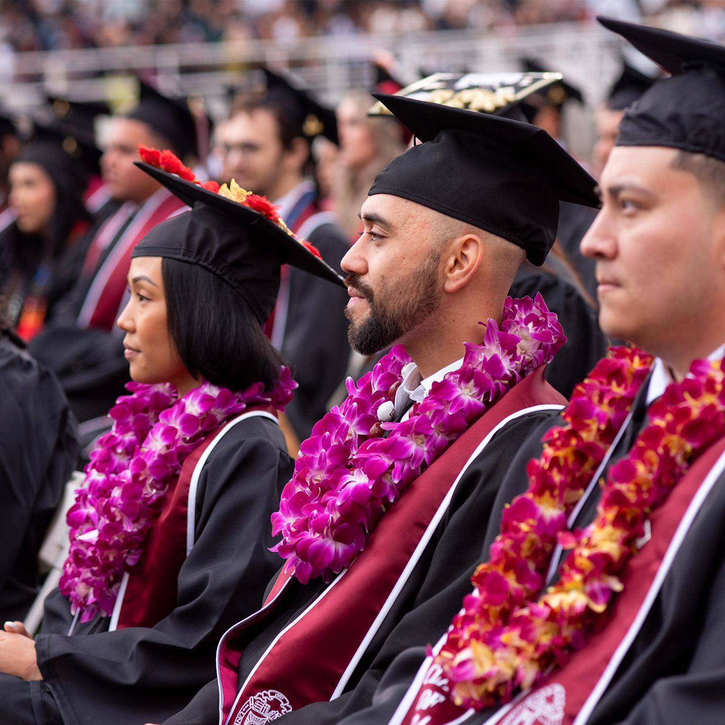 a group of people in graduation gowns and caps
