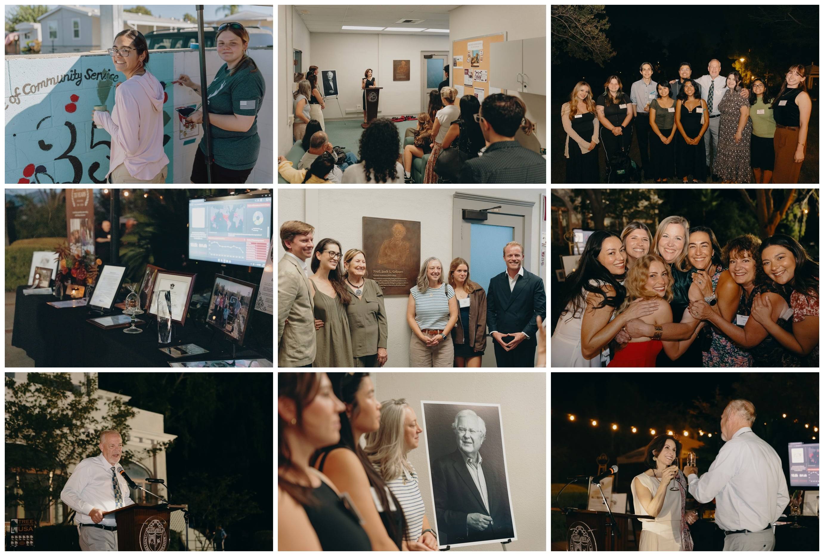 a collage of people standing in front of a group of people