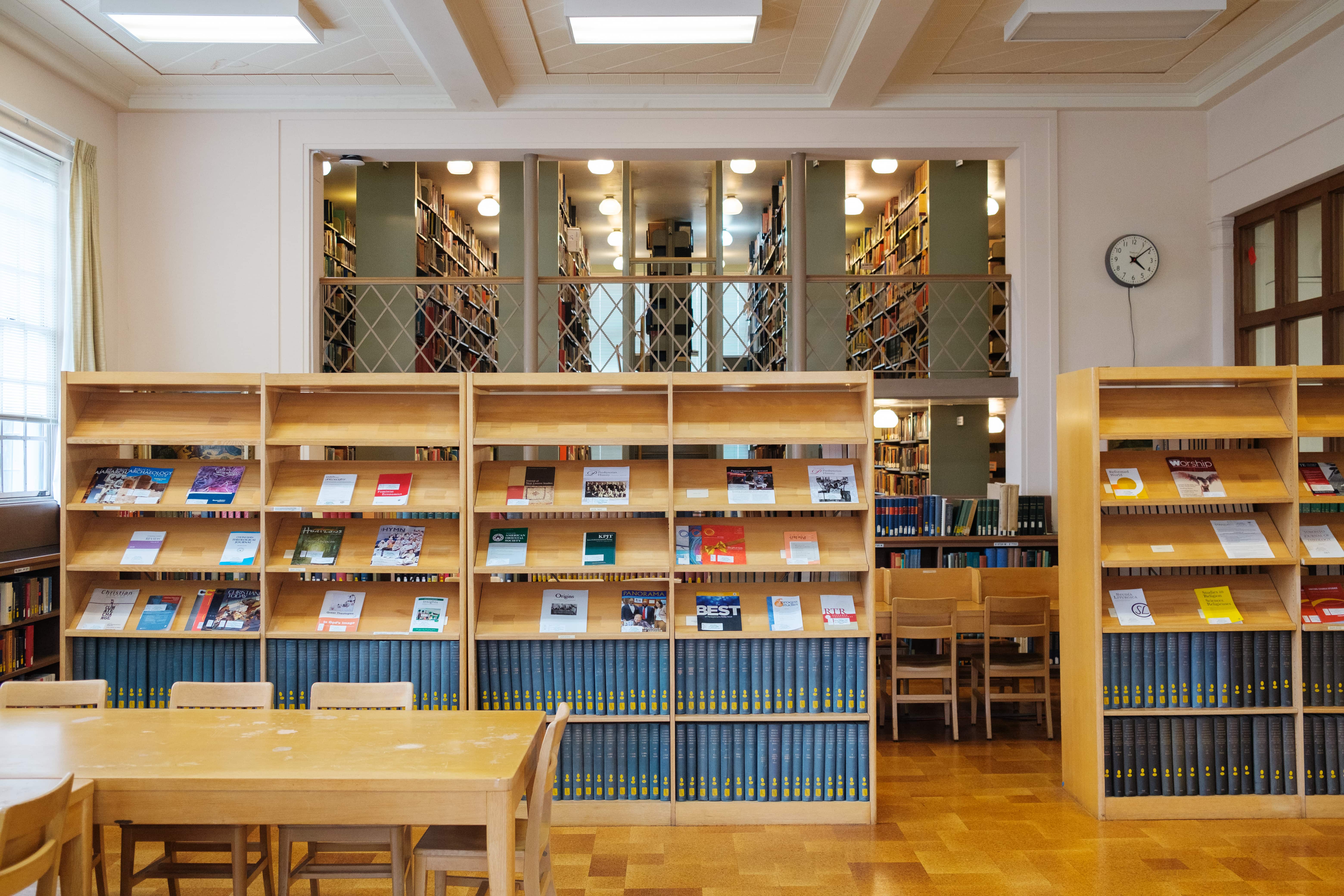 a library with books on shelves