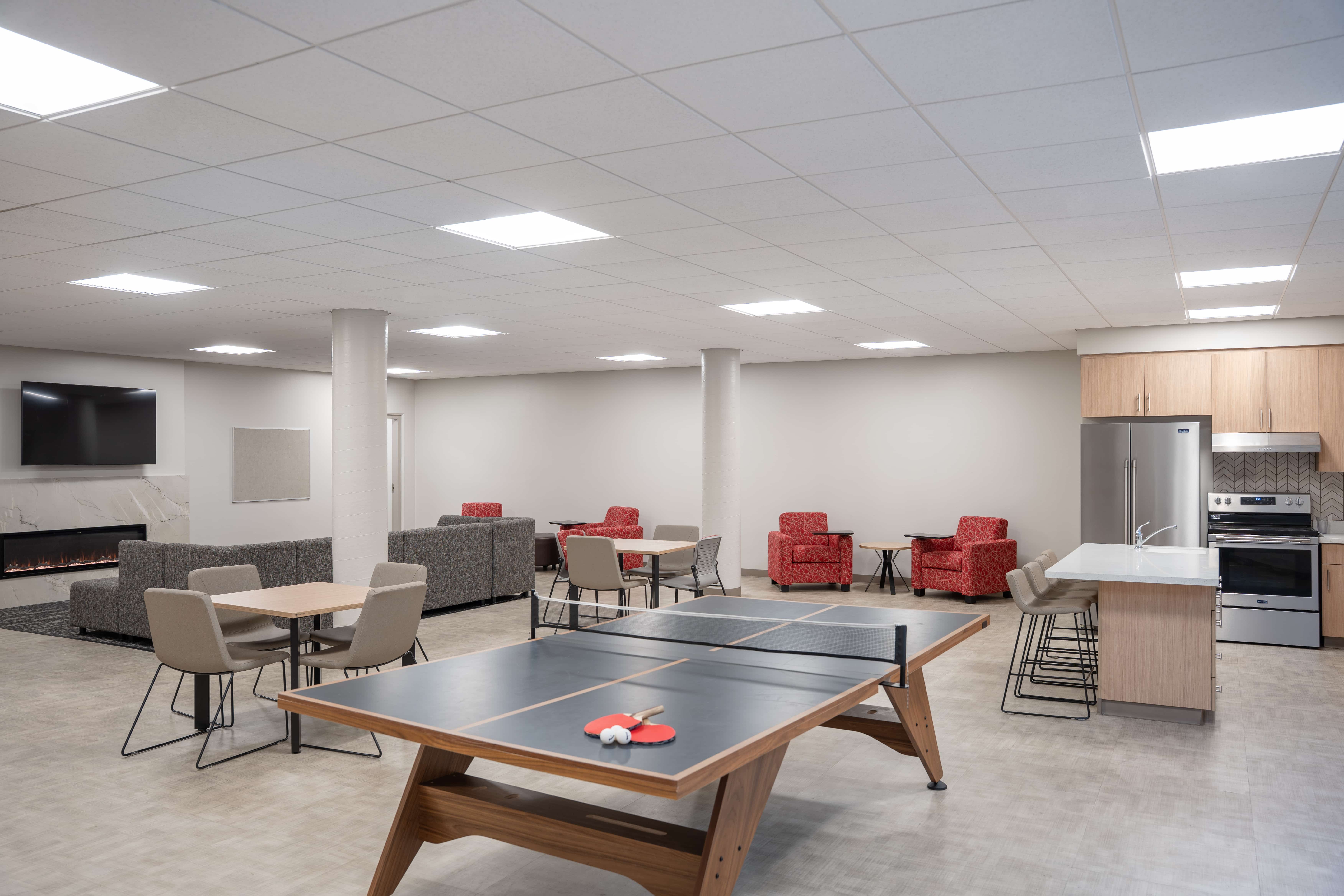 a ping pong table in a room