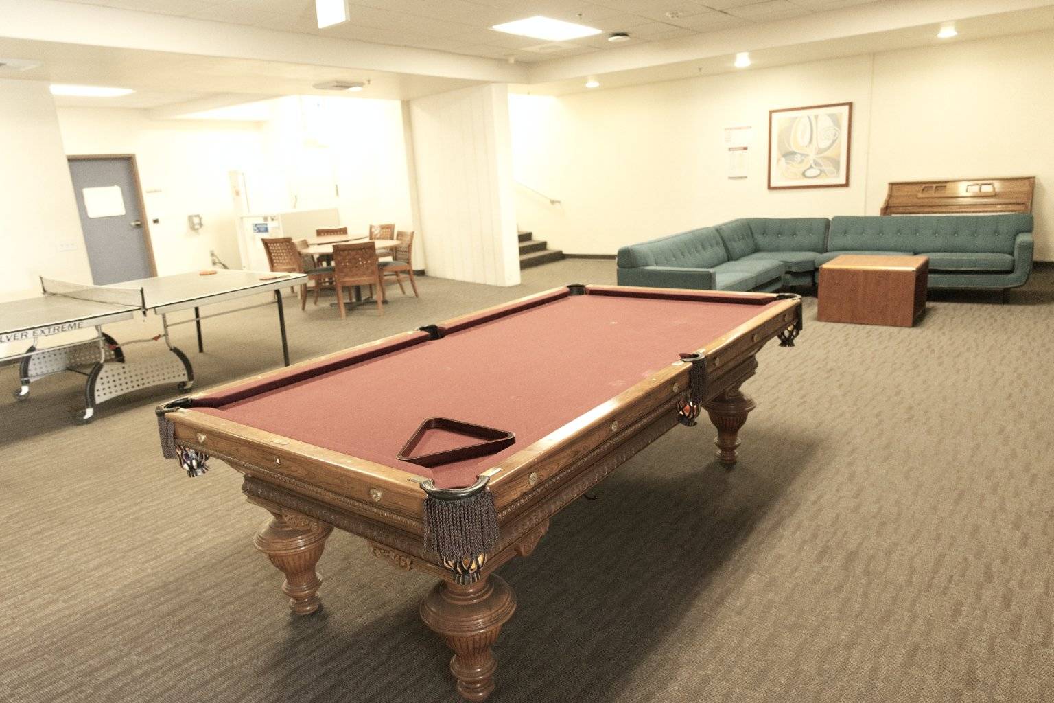 a pool table in a room