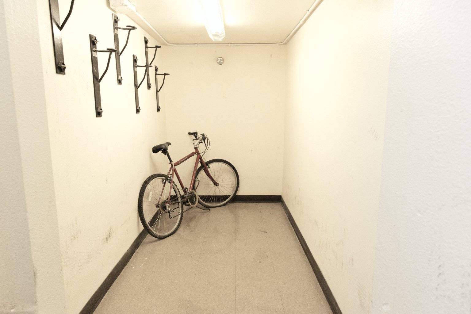 a bicycle leaning against a wall