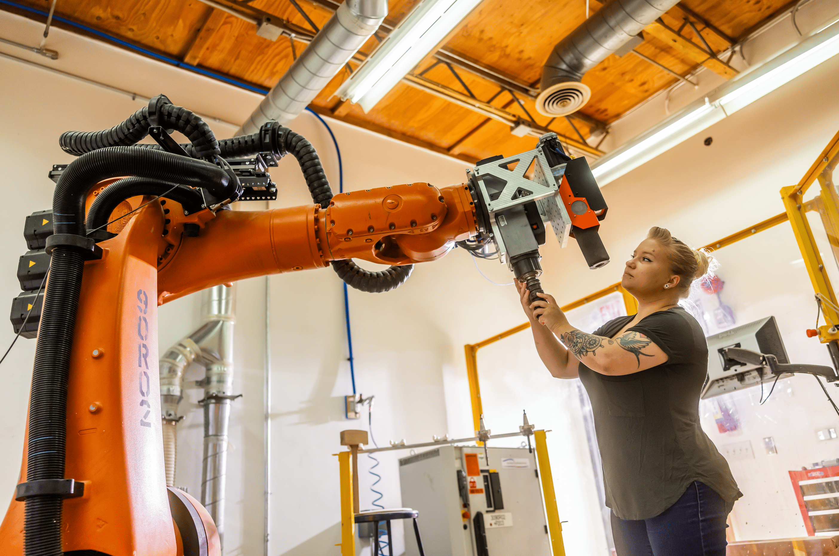 a person working on a machine