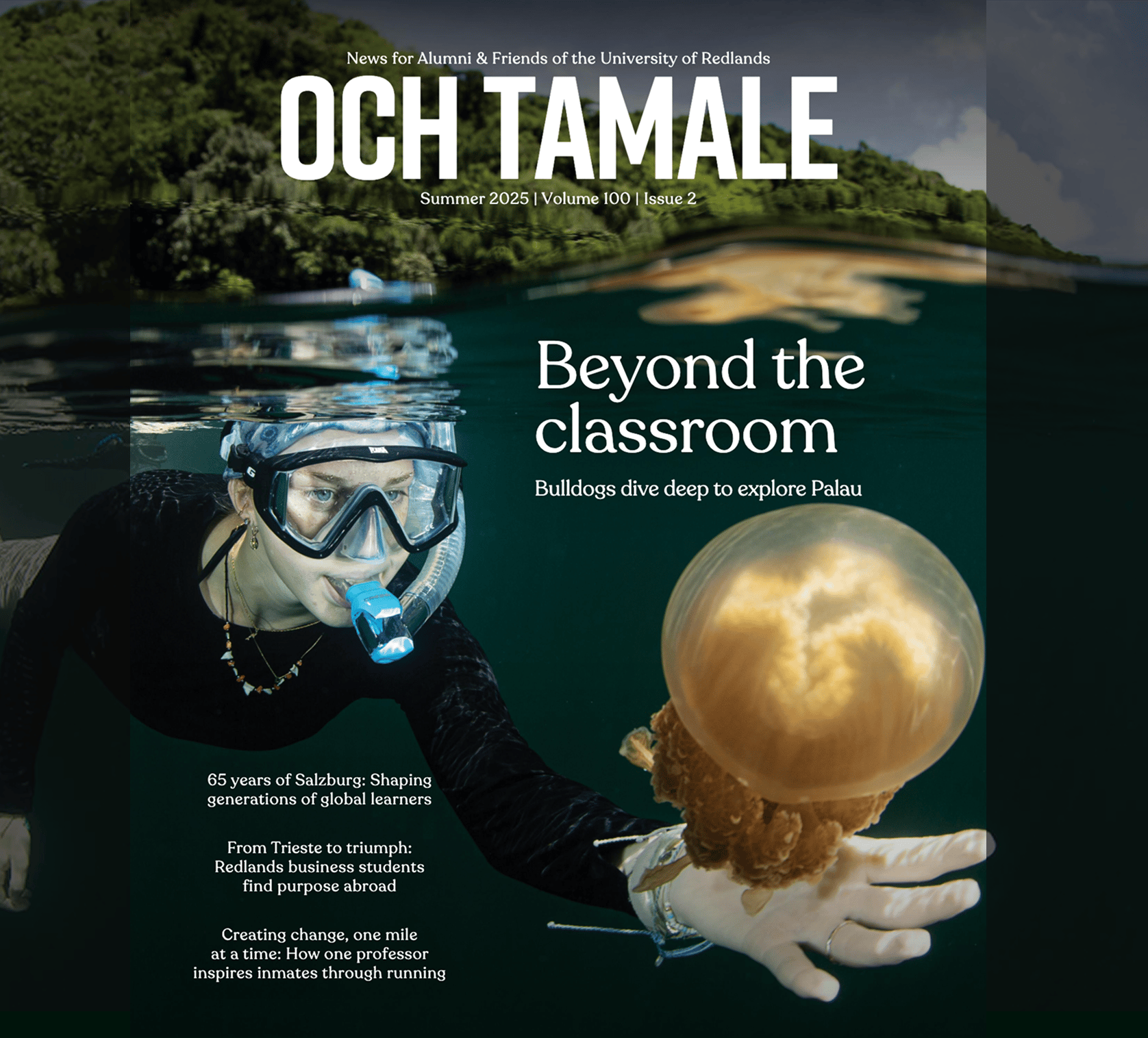 a magazine cover with a person swimming underwater with a jellyfish