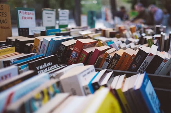 a group of books on a shelf