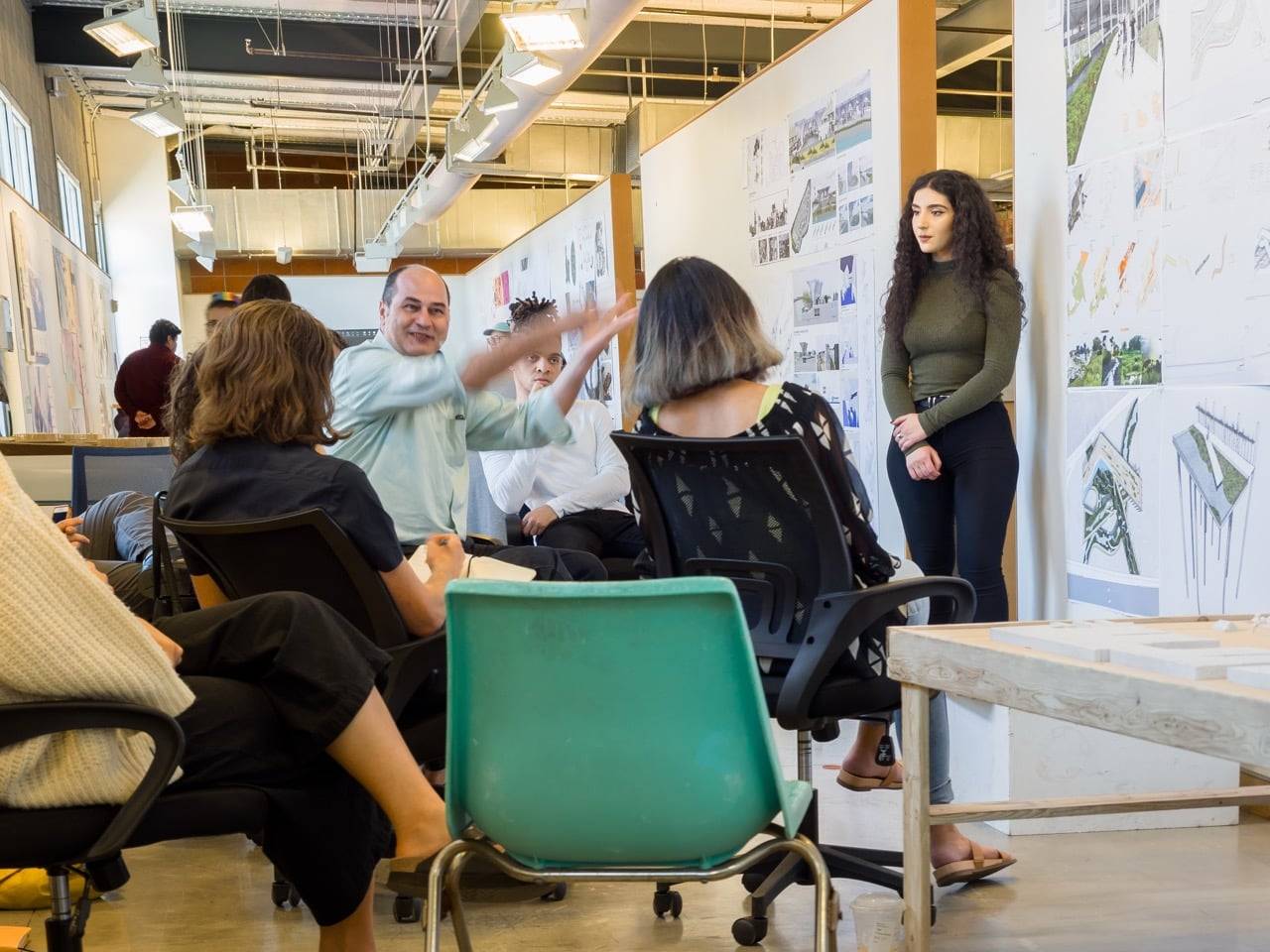 a group of people in a room