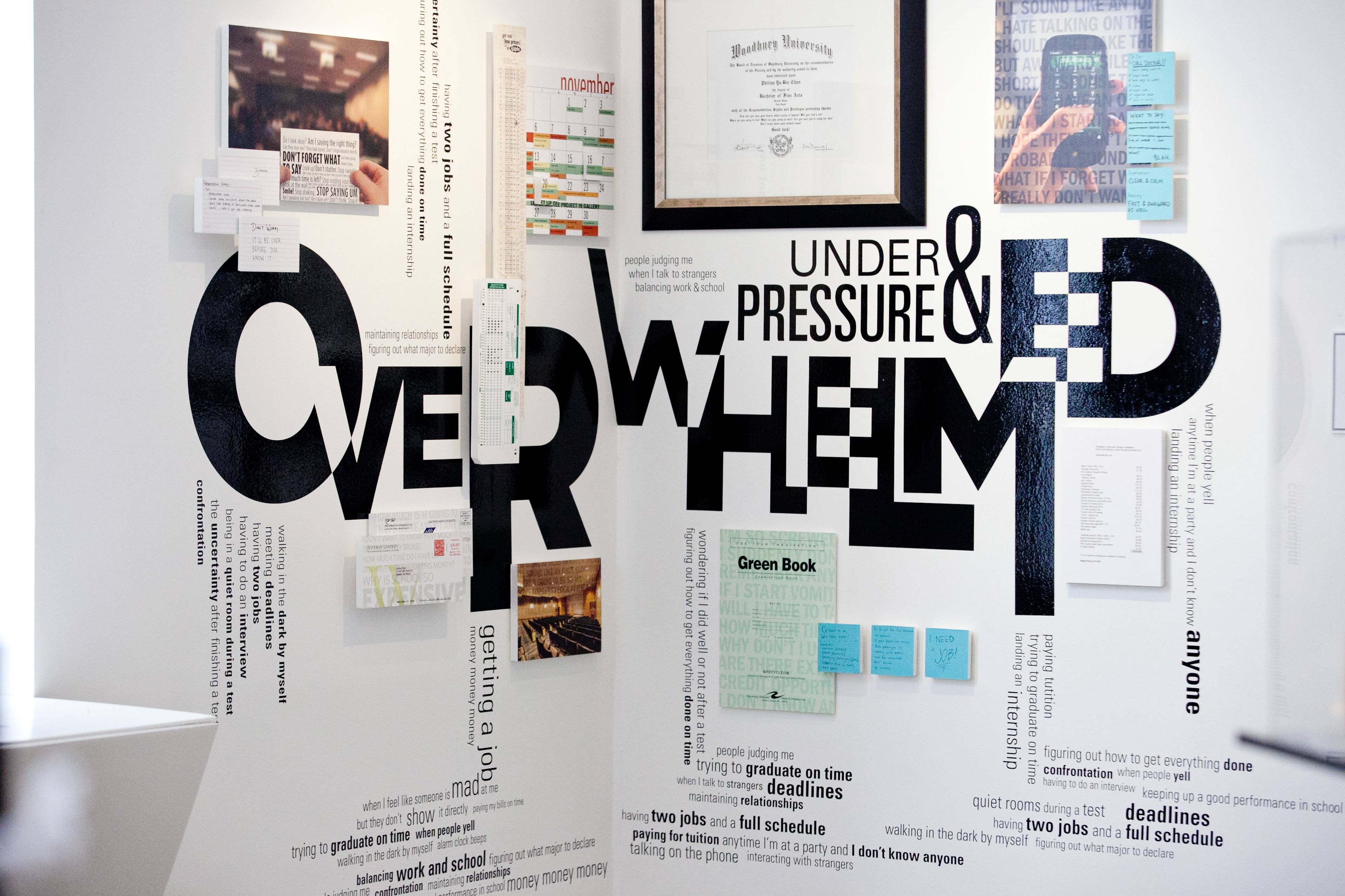 a wall with black letters and pictures on it