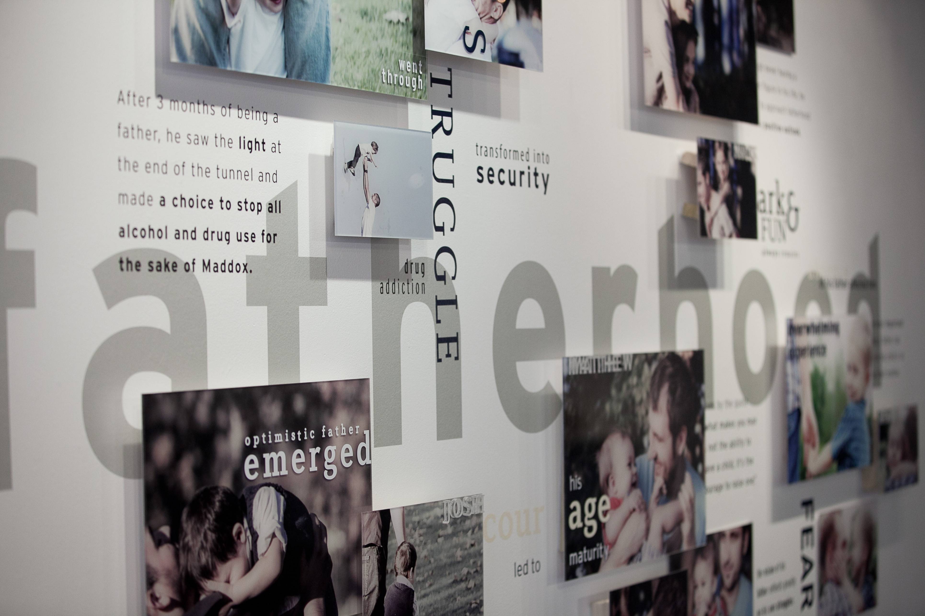 a wall with pictures on it