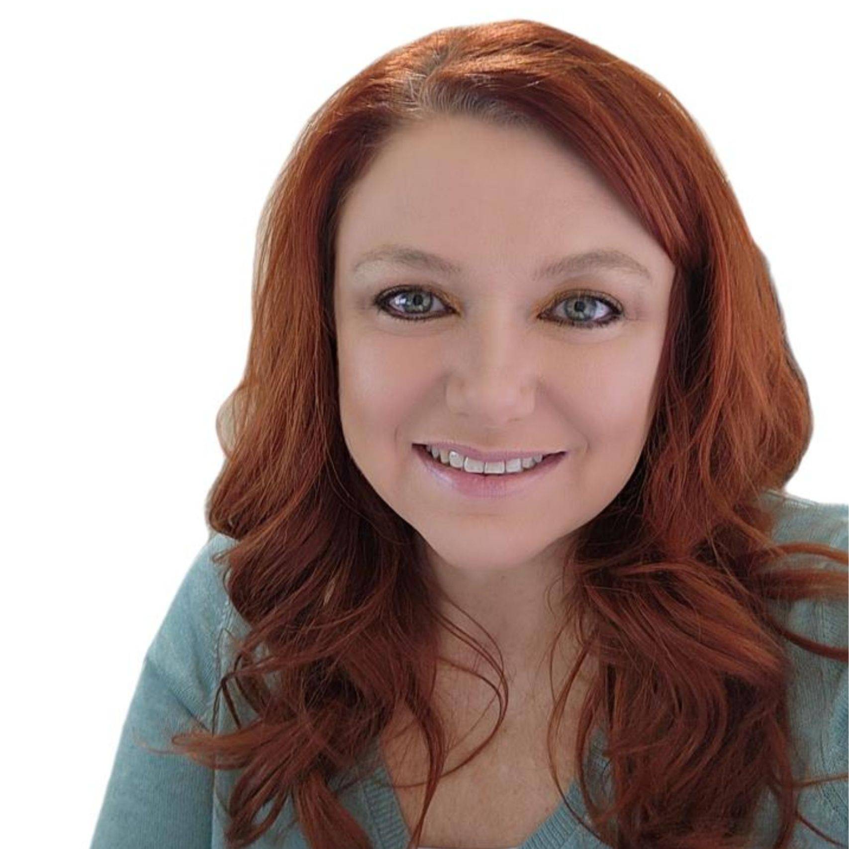 a person with red hair smiling