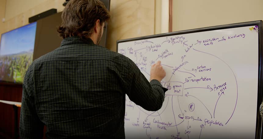 a person writing on a whiteboard