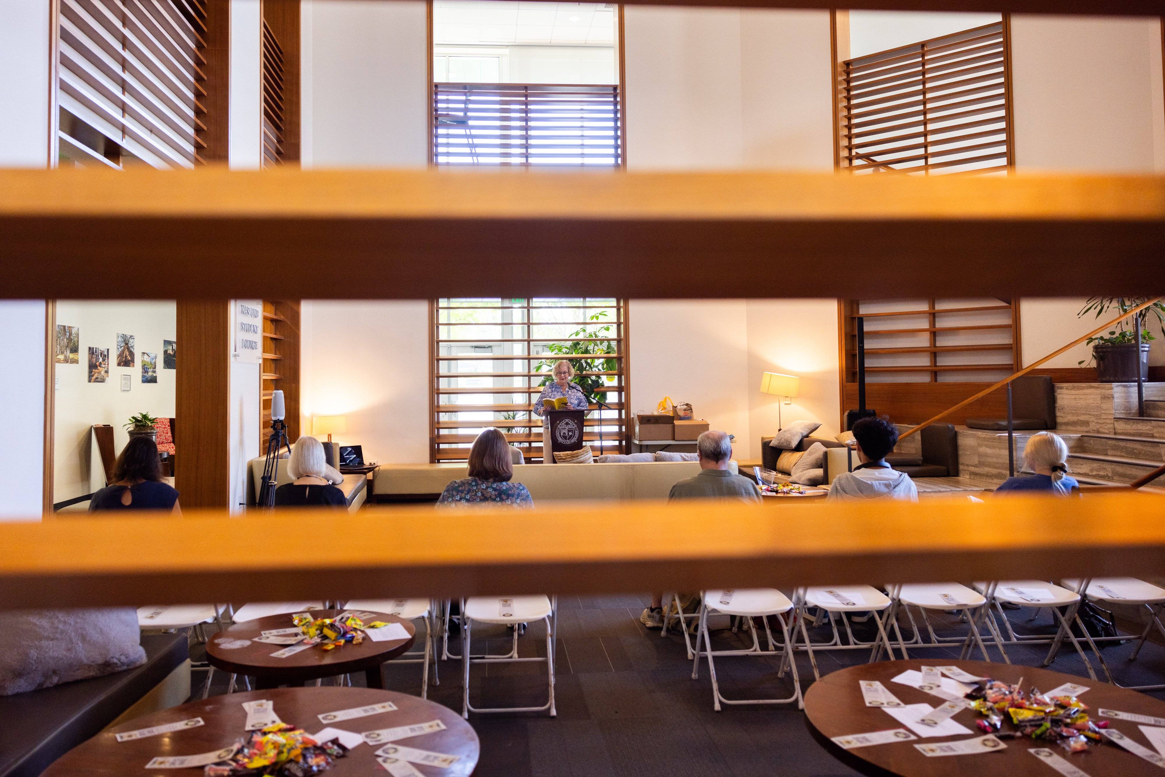 a group of people sitting in a room
