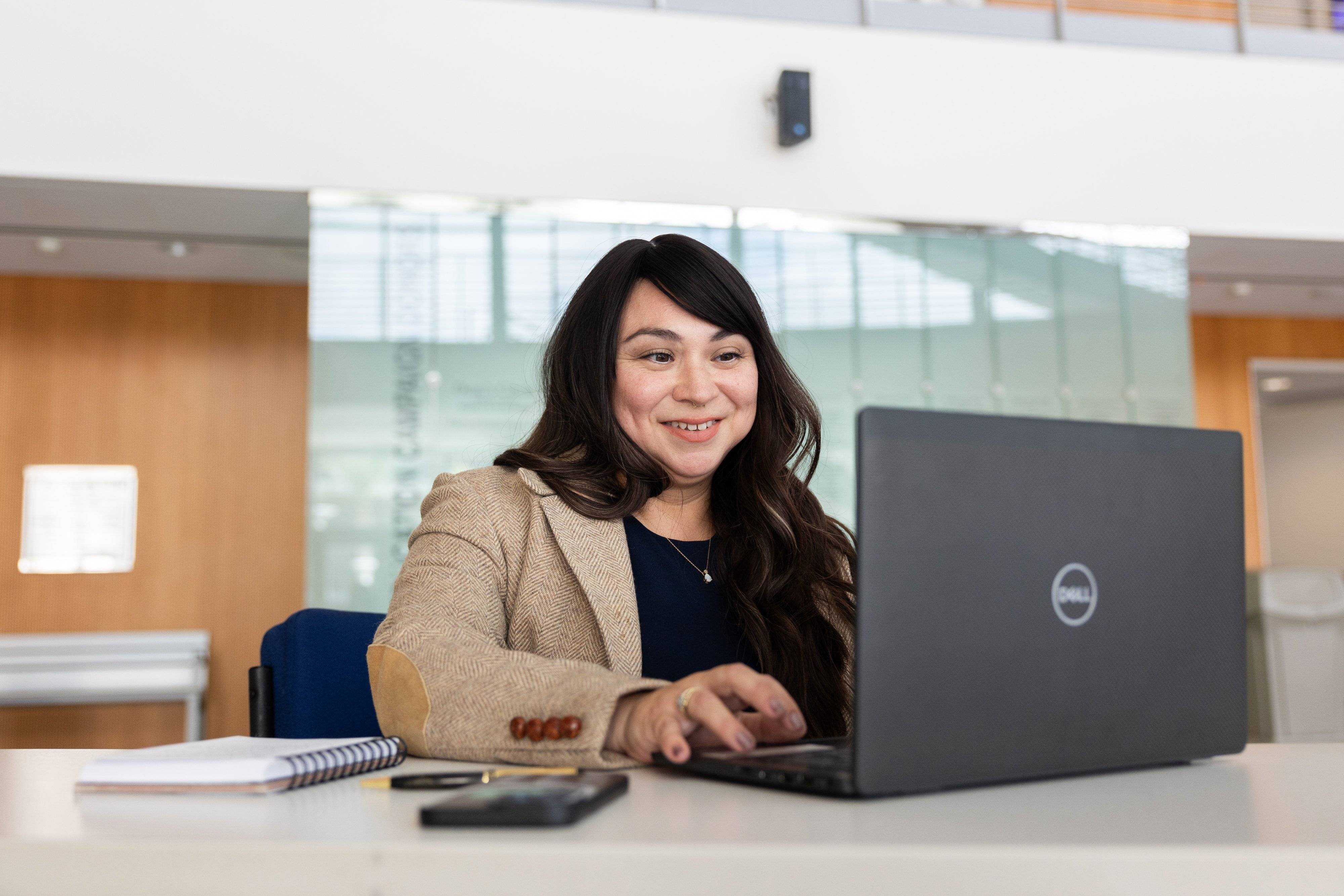 a person sitting at a desk with a laptop