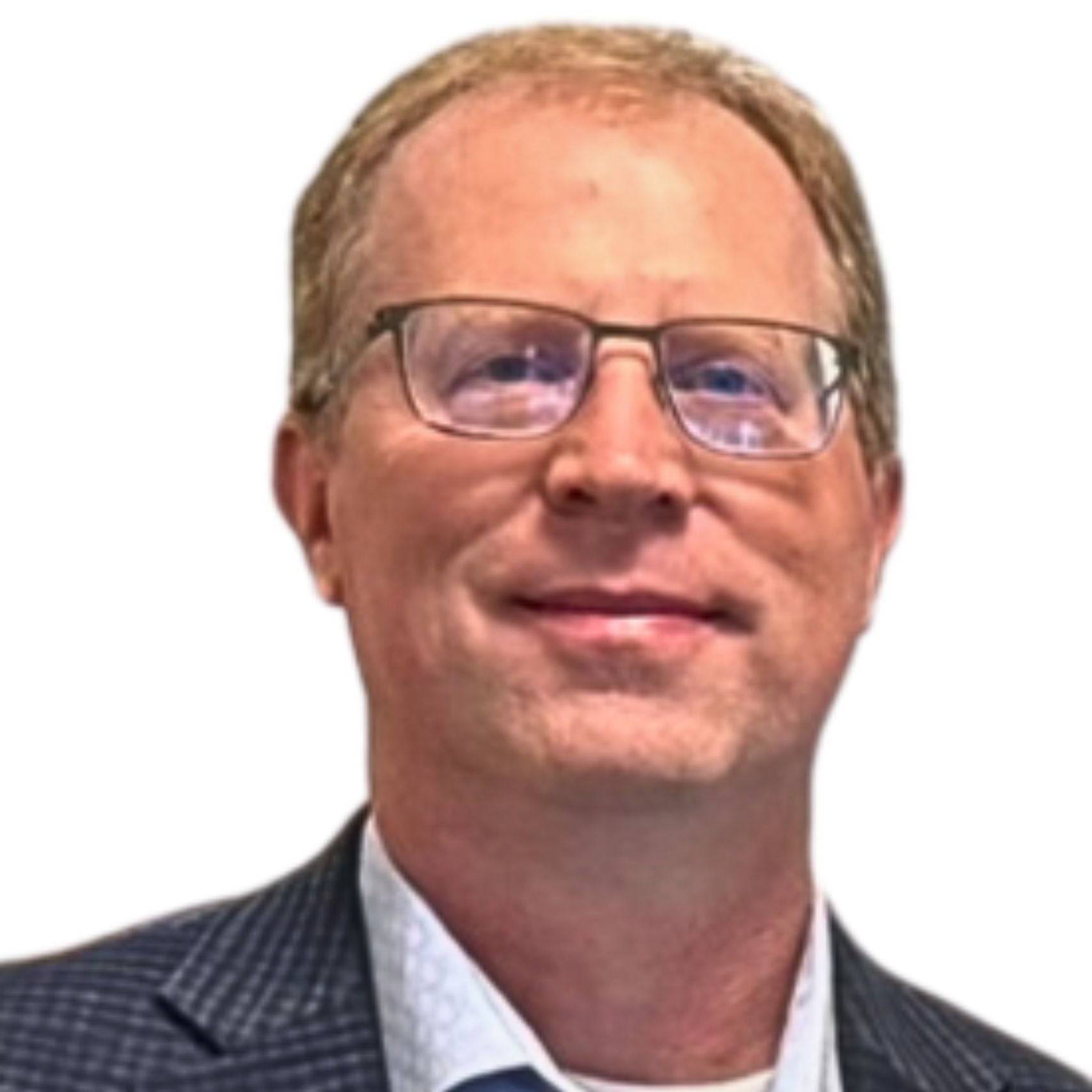 a person wearing glasses and a suit