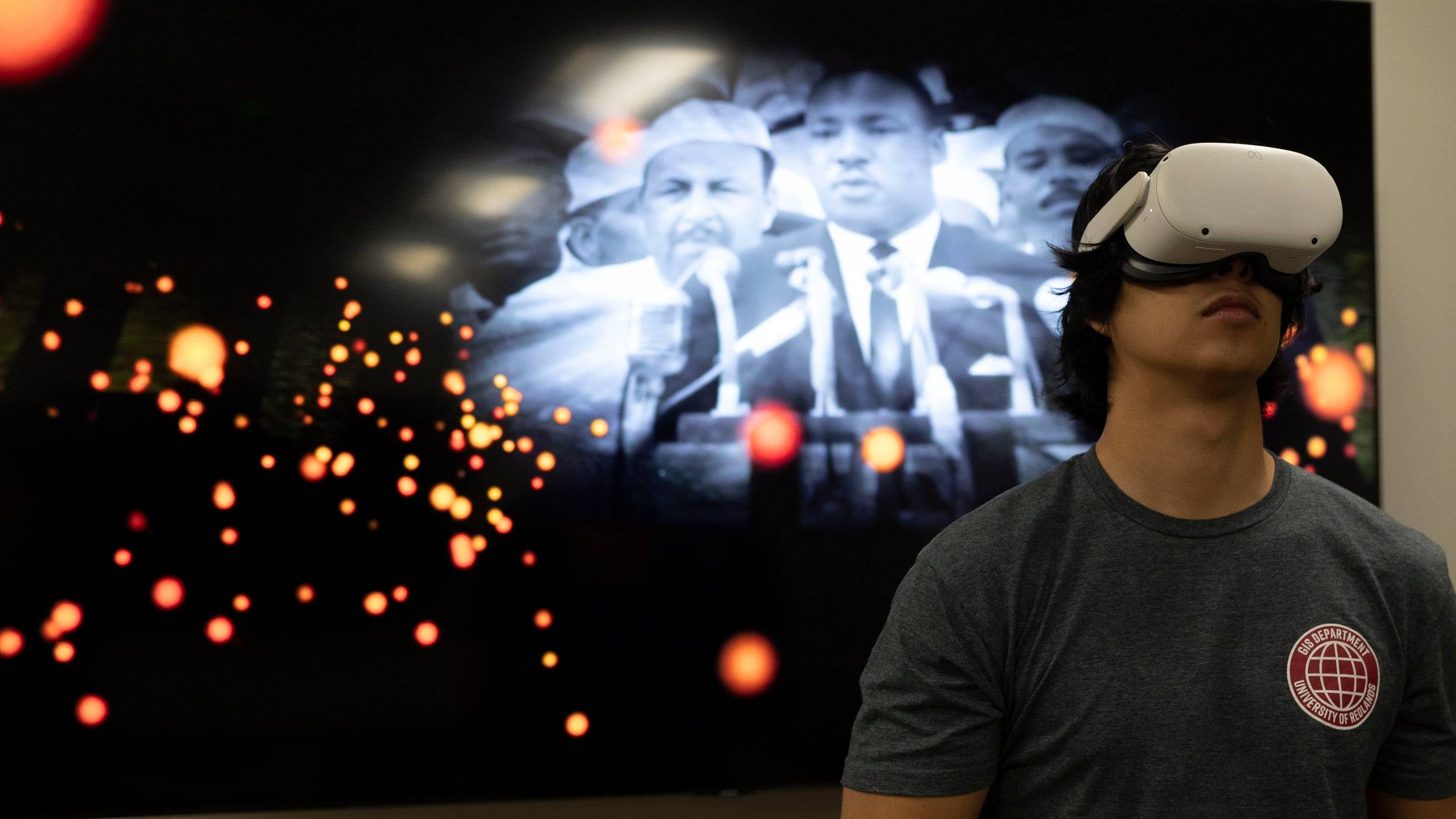 a person wearing virtual reality goggles