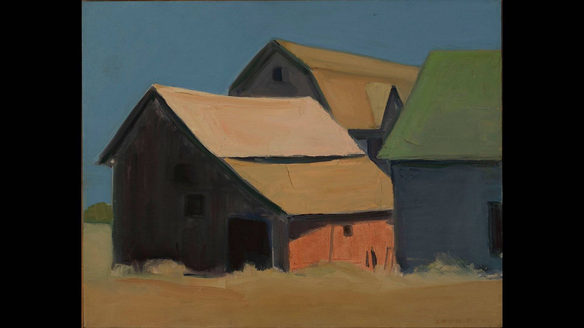 a painting of a group of buildings