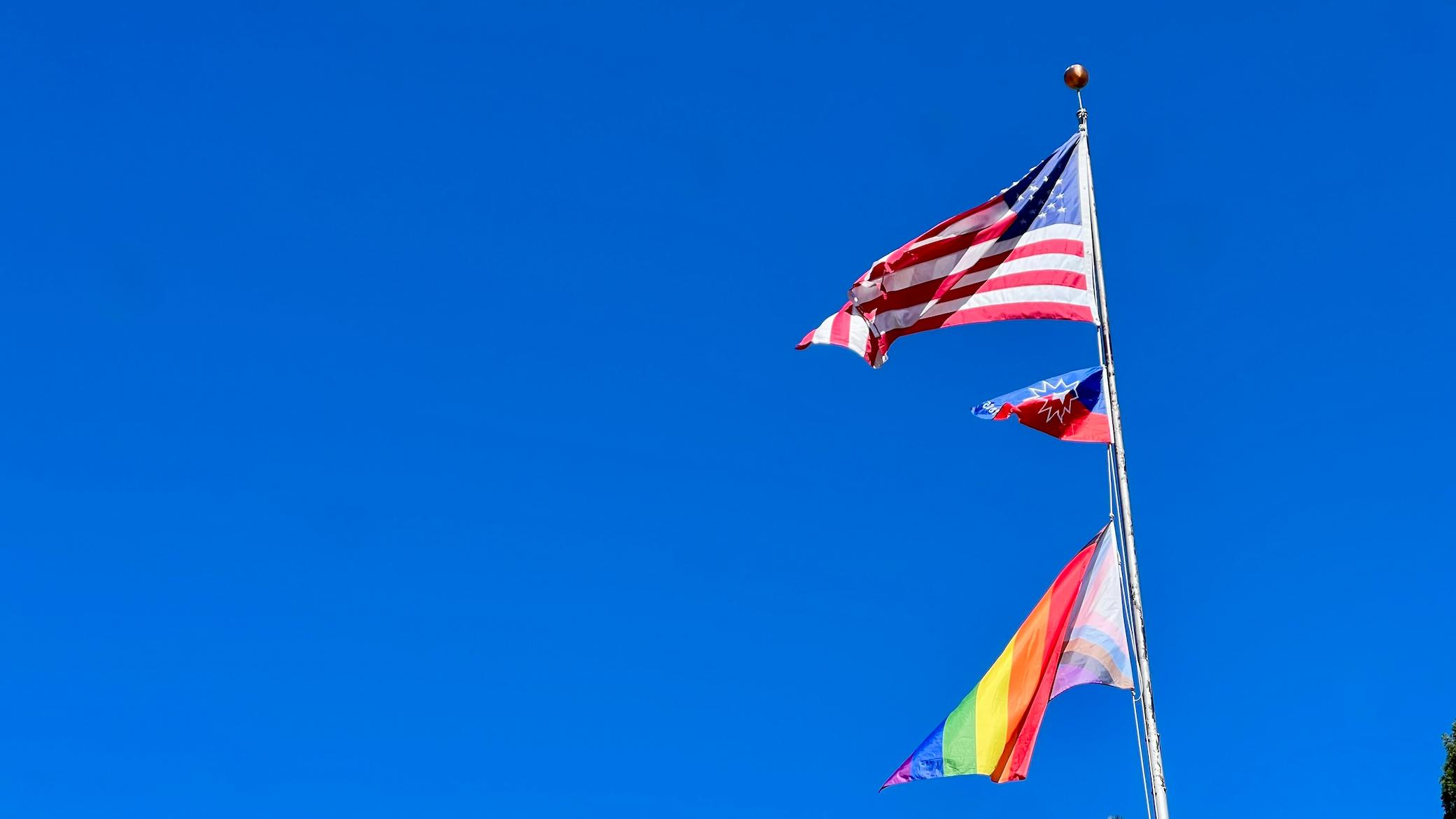 a group of flags flying on a pole