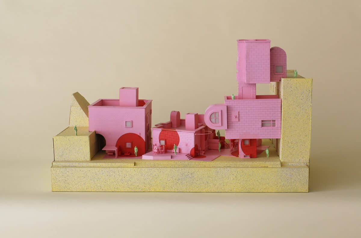 a model of a pink building