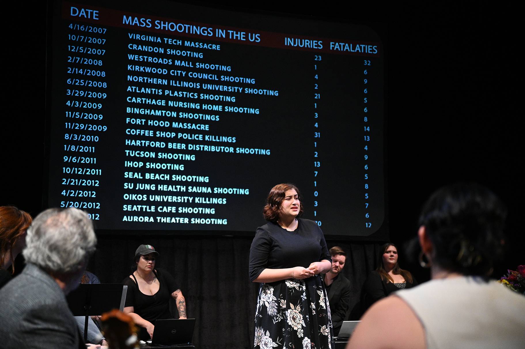 a person standing in front of a large screen