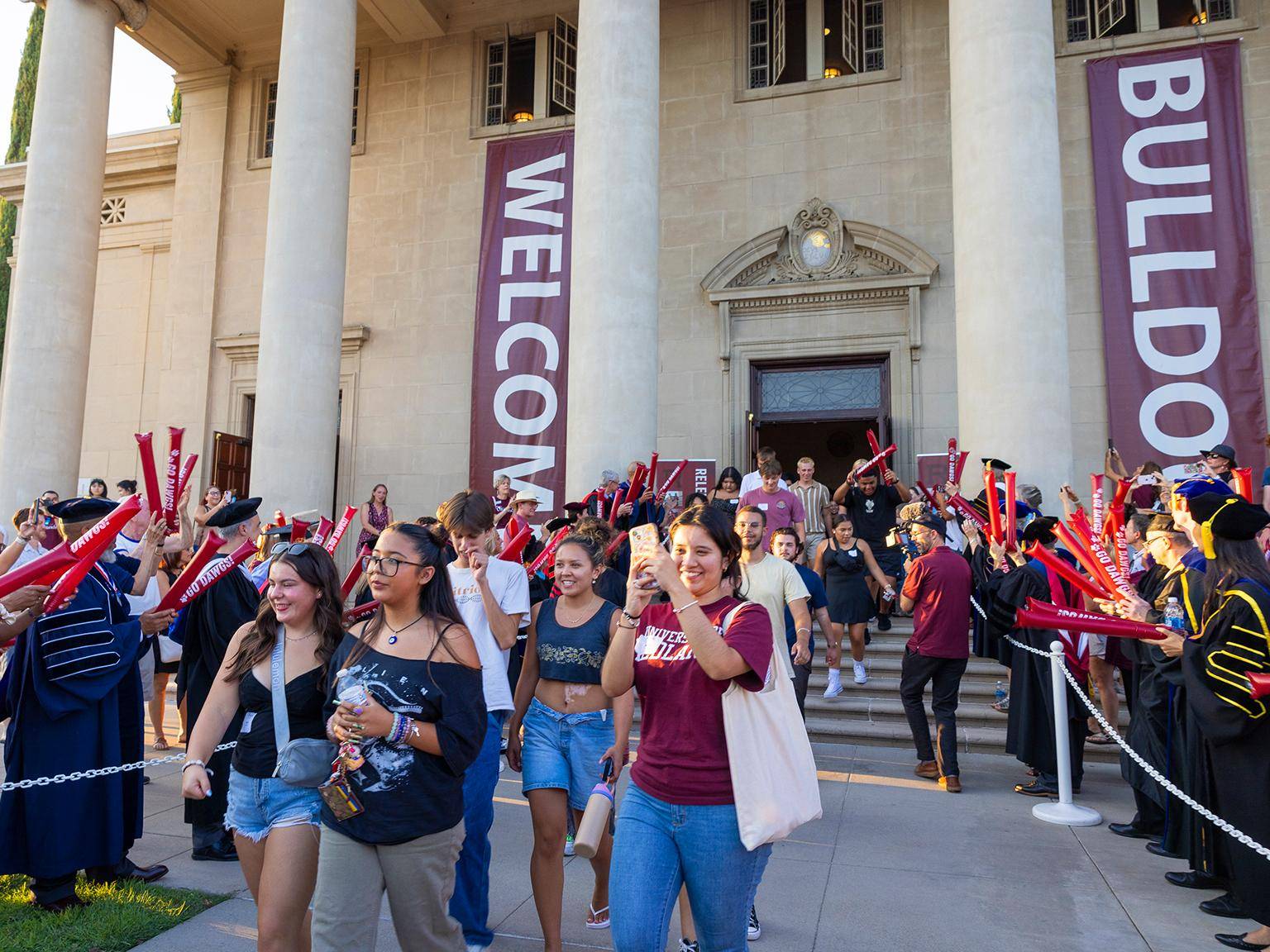 a group of people outside a building