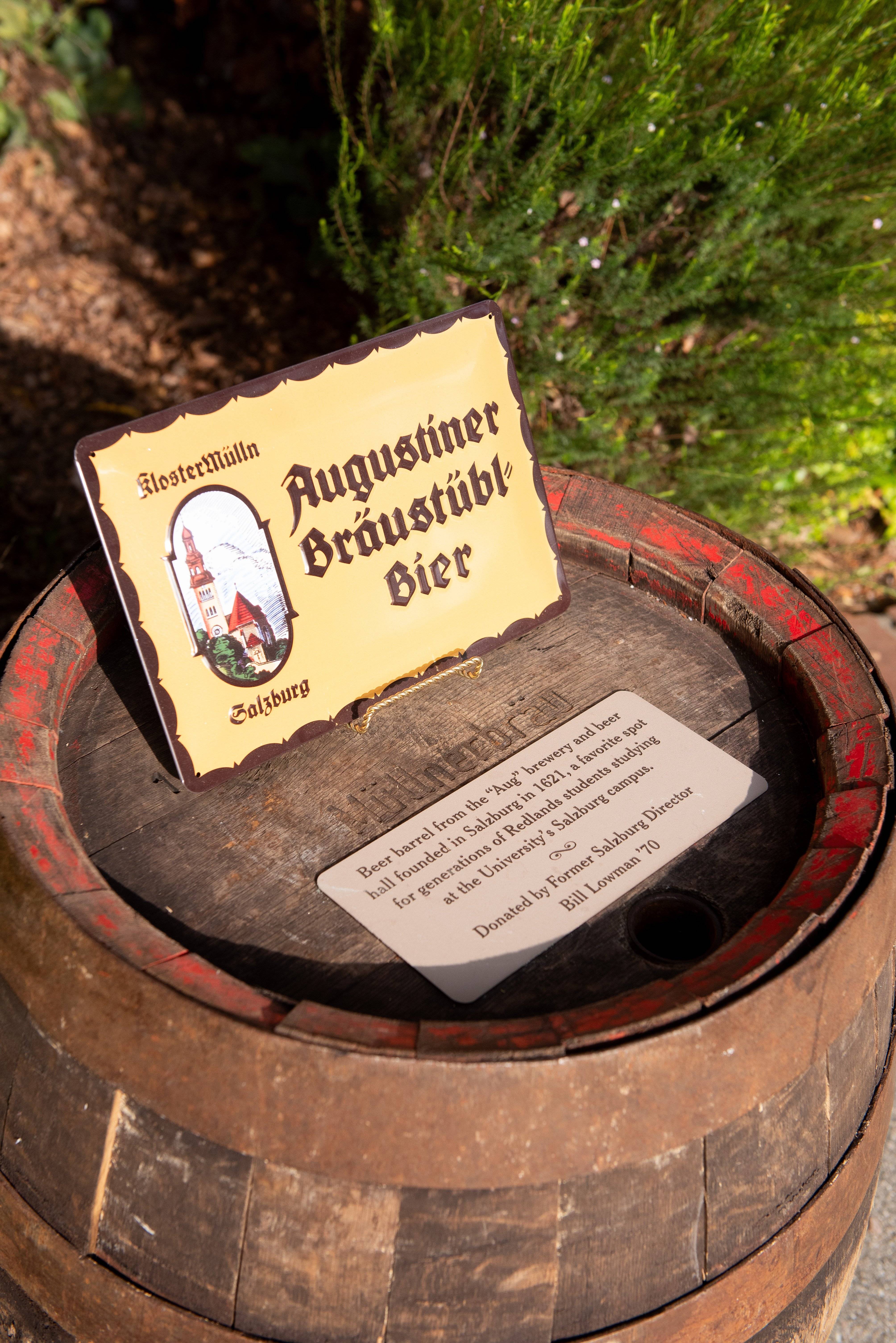 a sign on a barrel