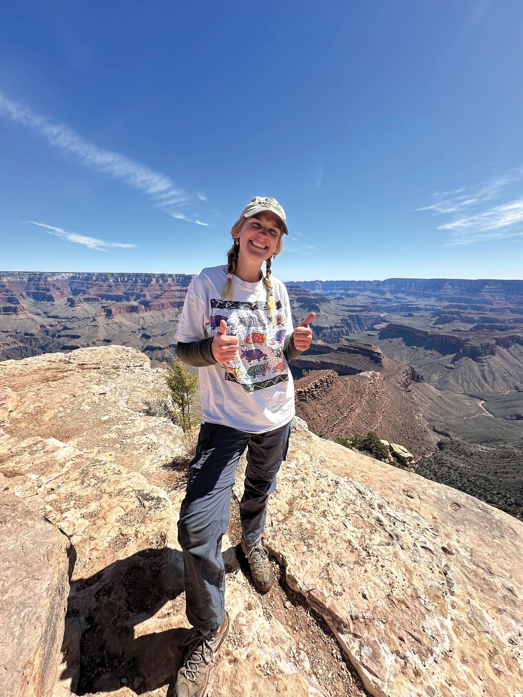 a person standing on a rock with a view of the grand canyon