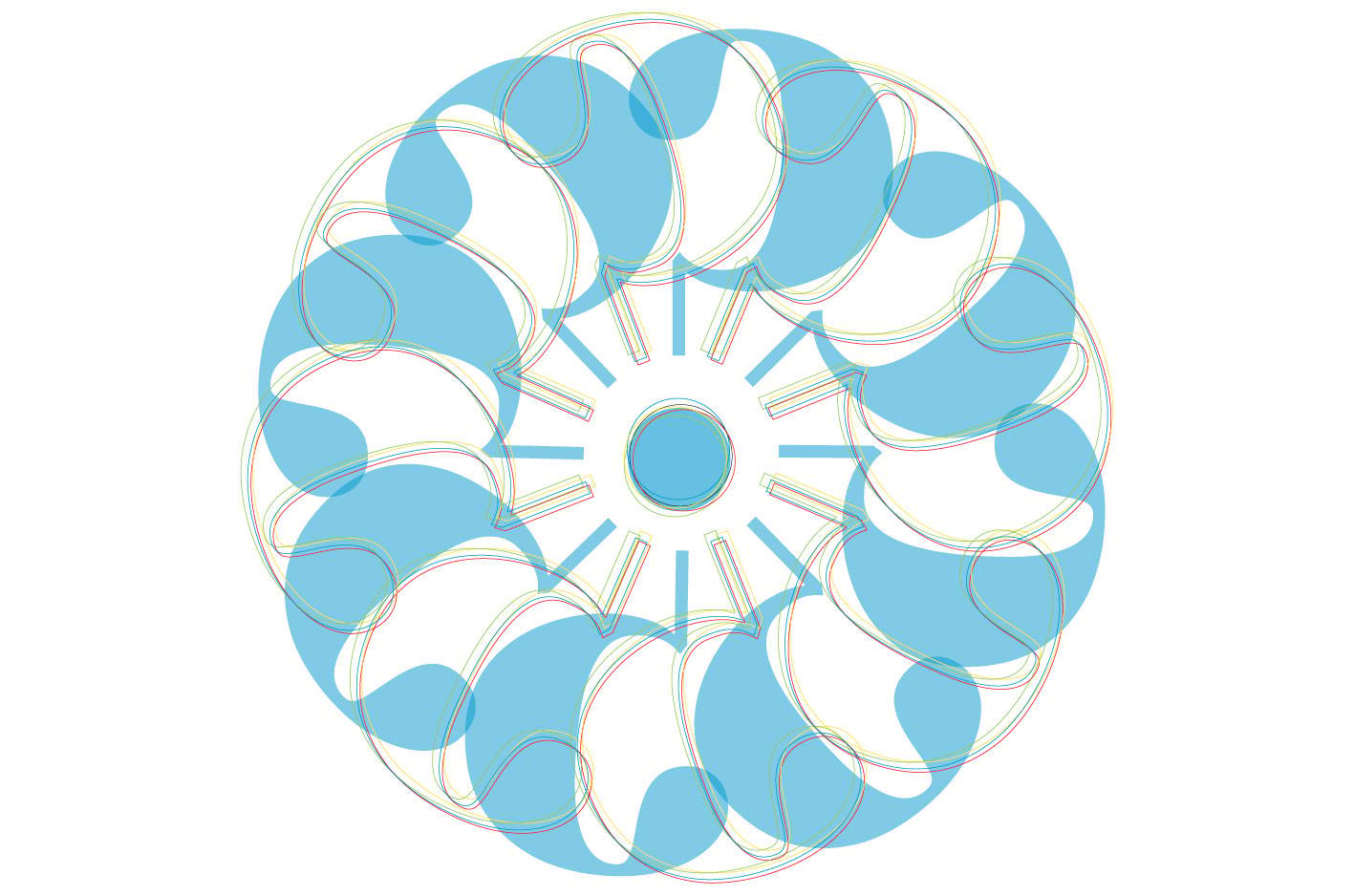 a blue and white circular design