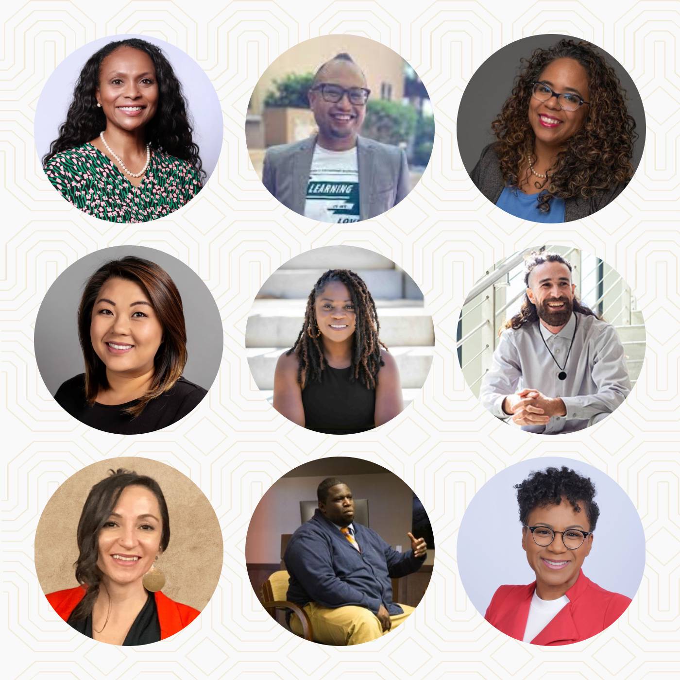 a collage of people in circles