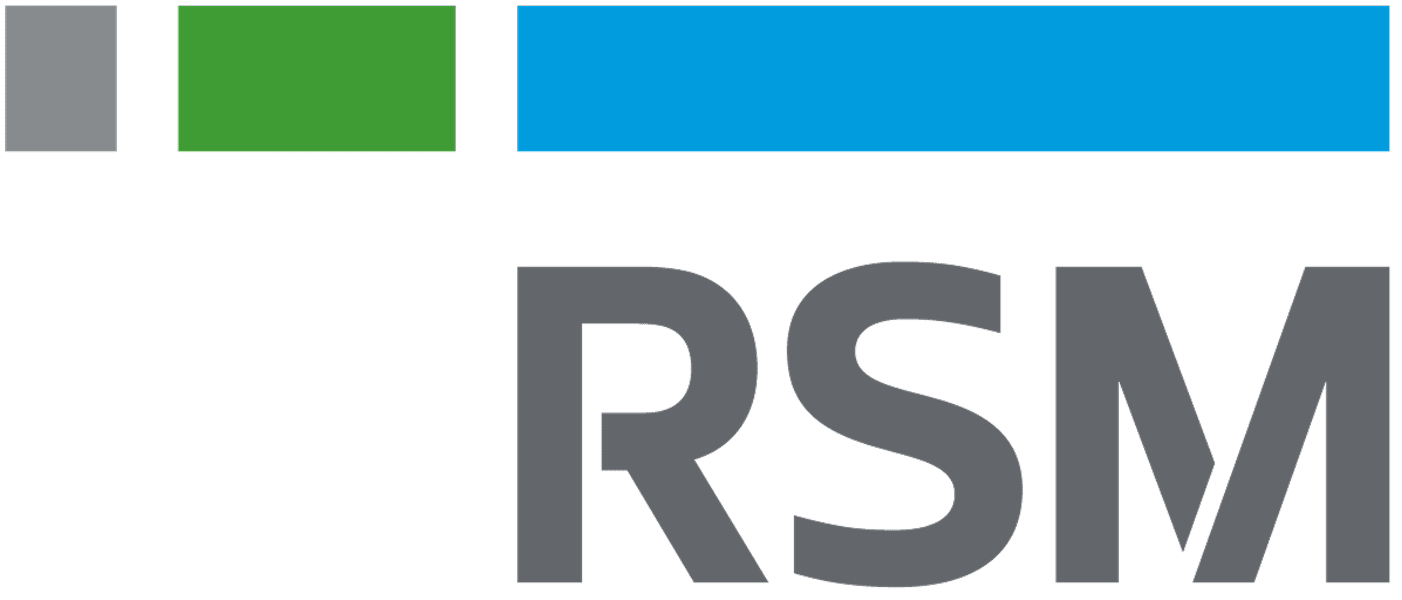 a logo with blue and green squares
