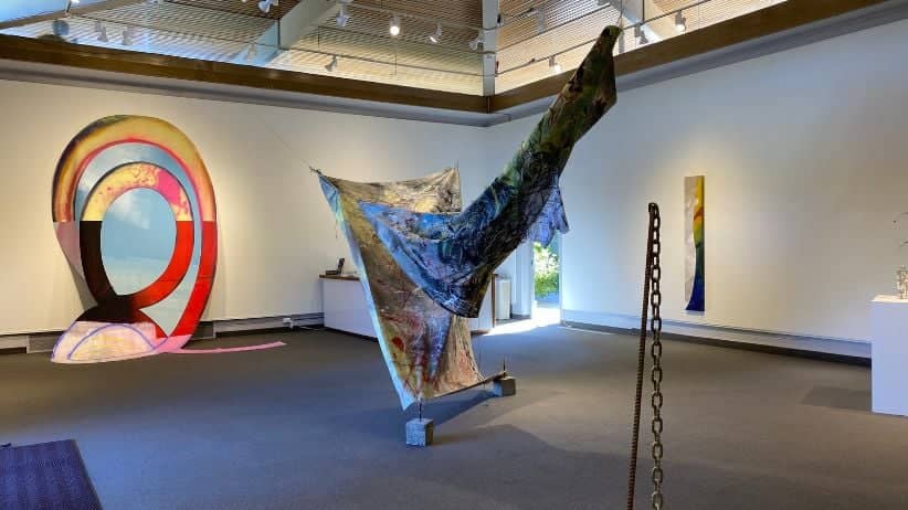 a room with art pieces in it