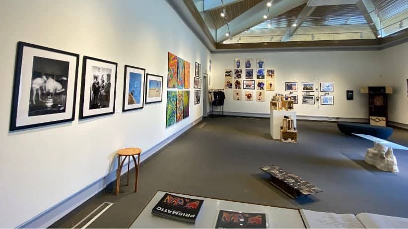 a room with art on the wall