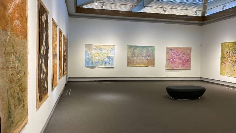 a room with art on the wall