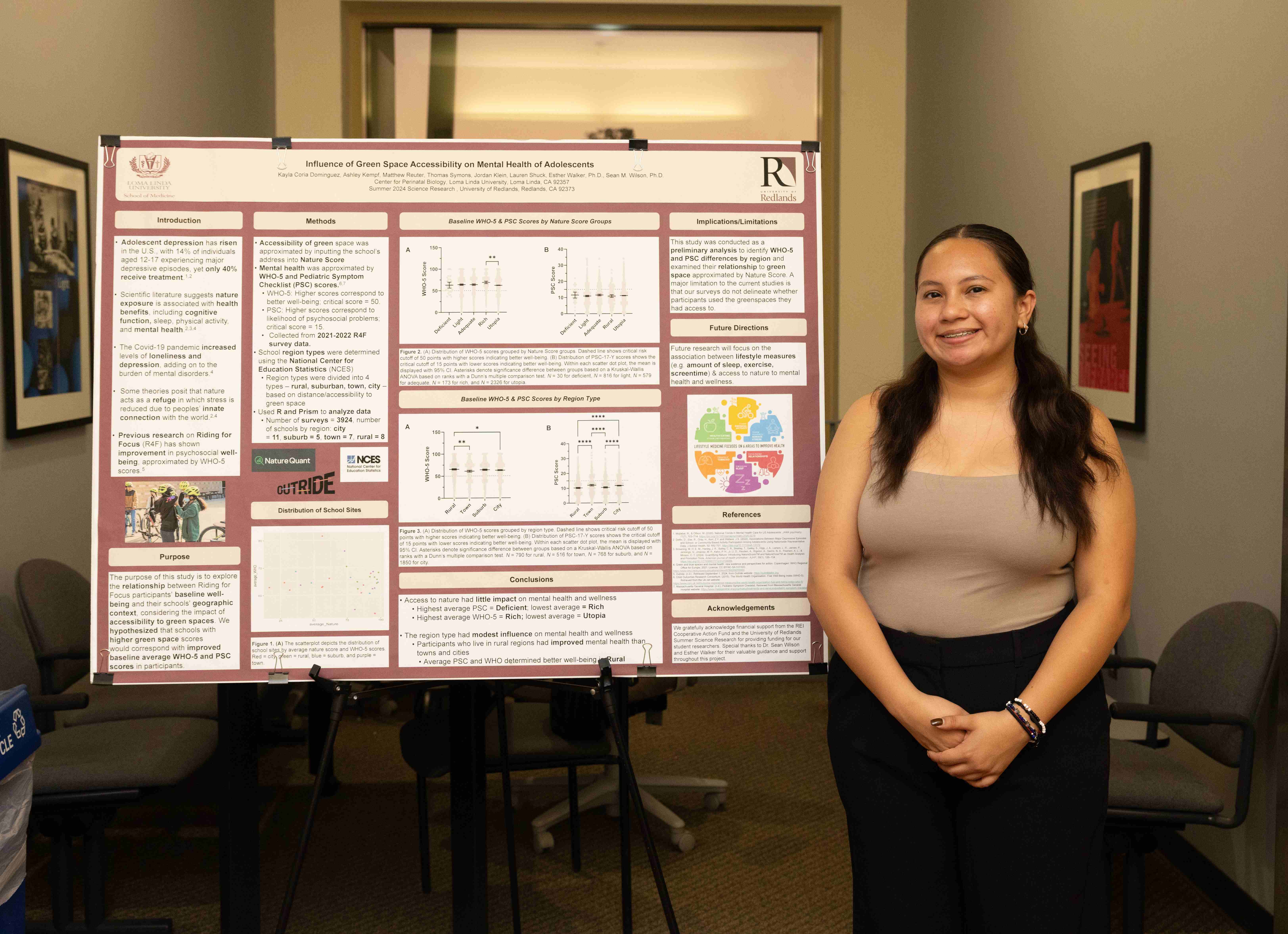 a person standing next to a poster