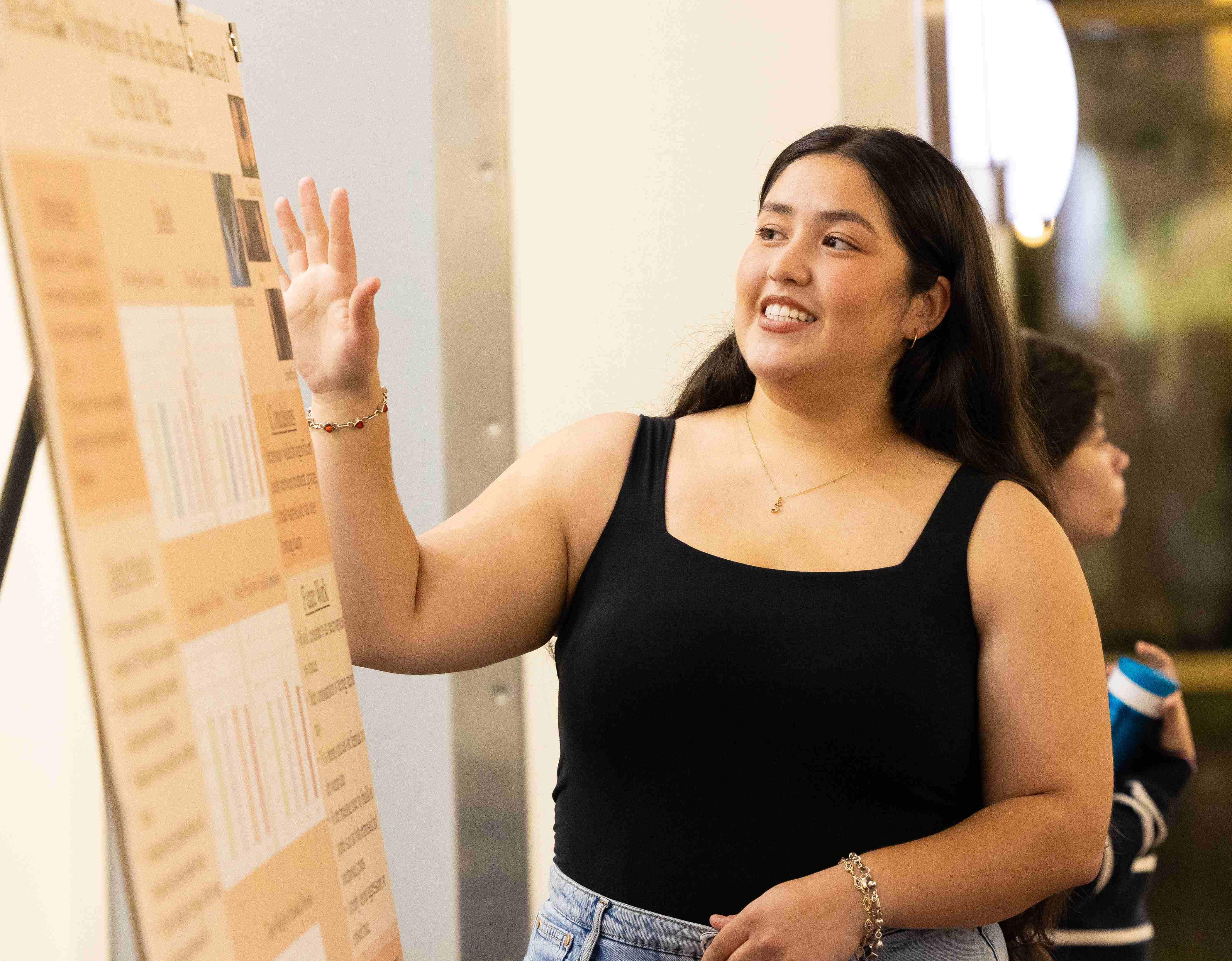 a person standing in front of a board
