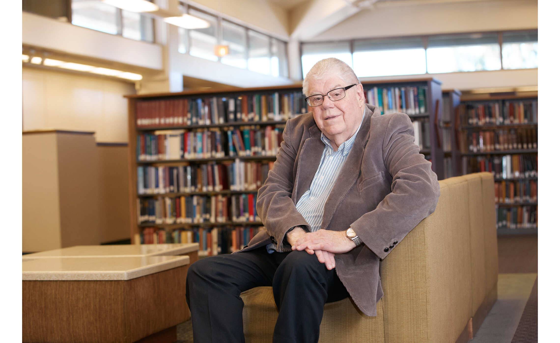 a person sitting in a library