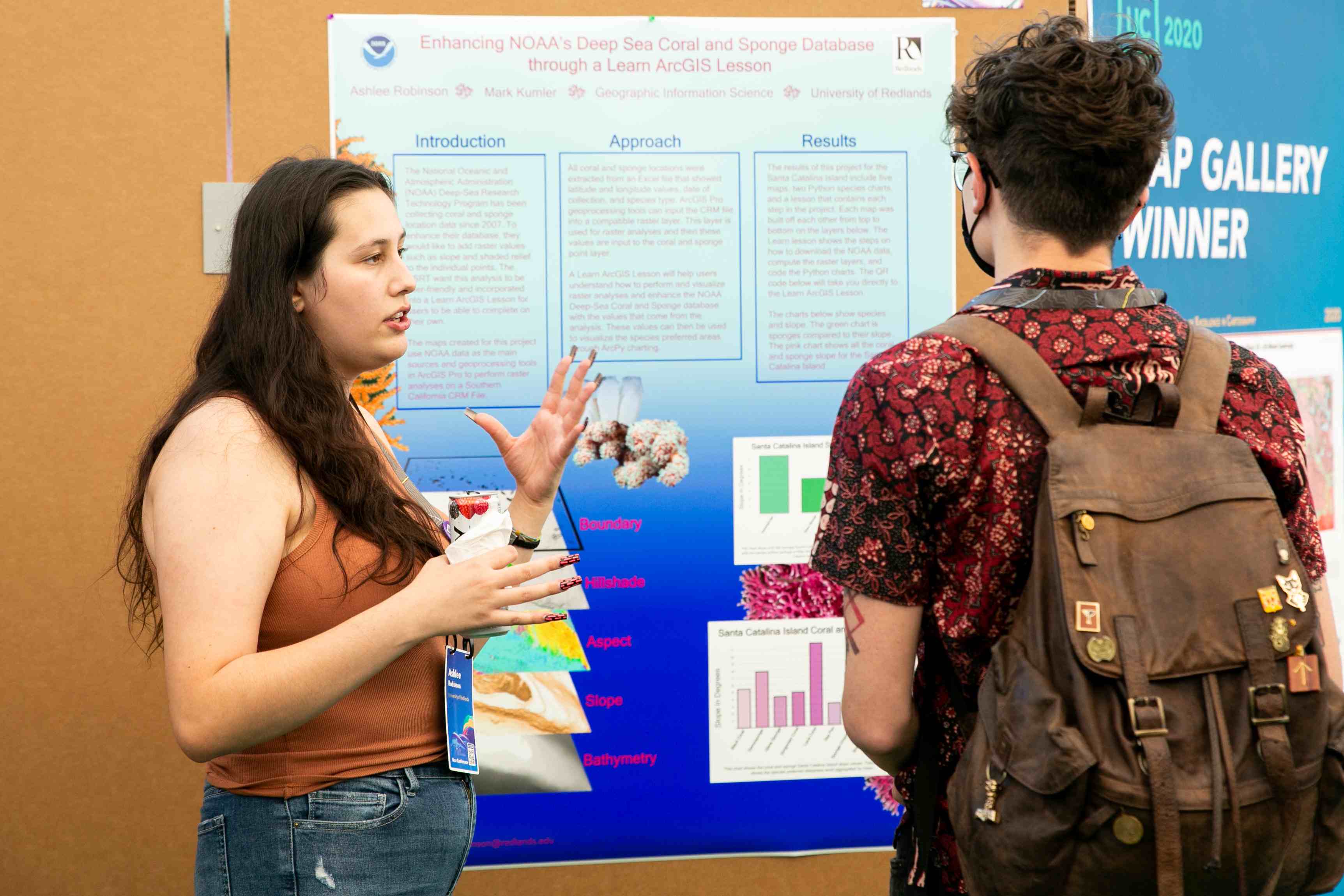 a person and person standing in front of a poster