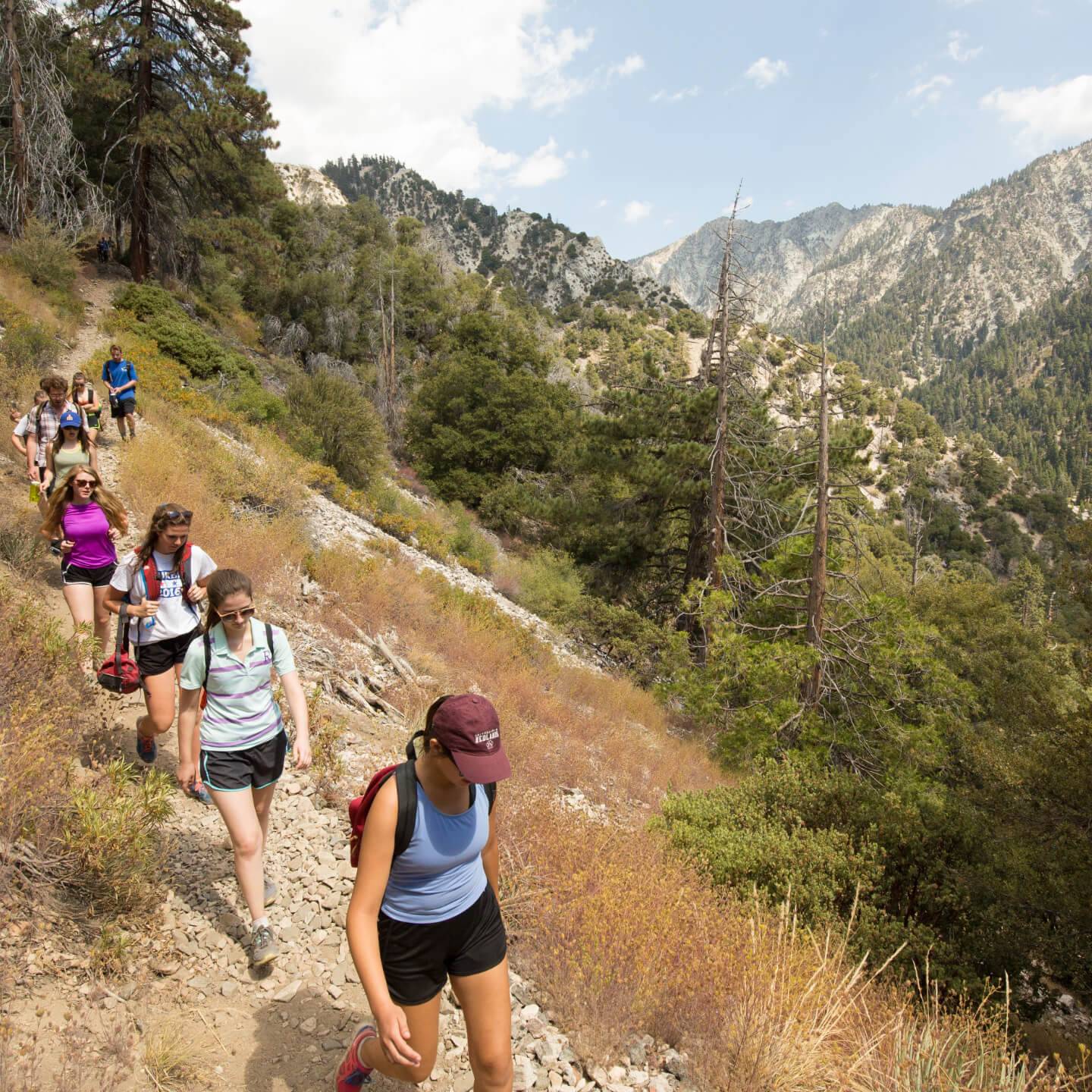 a group of people hiking on a mountain