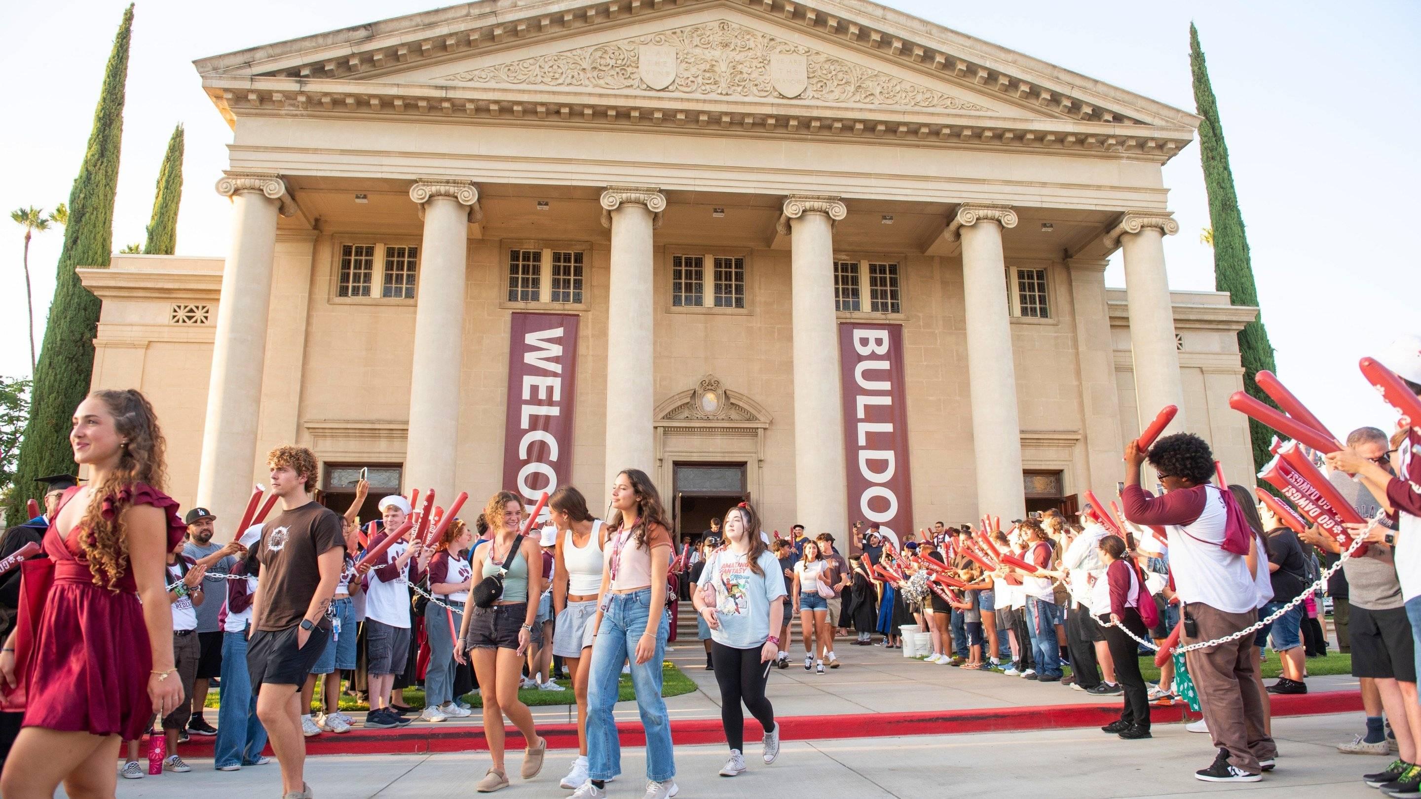 a group of people outside a building