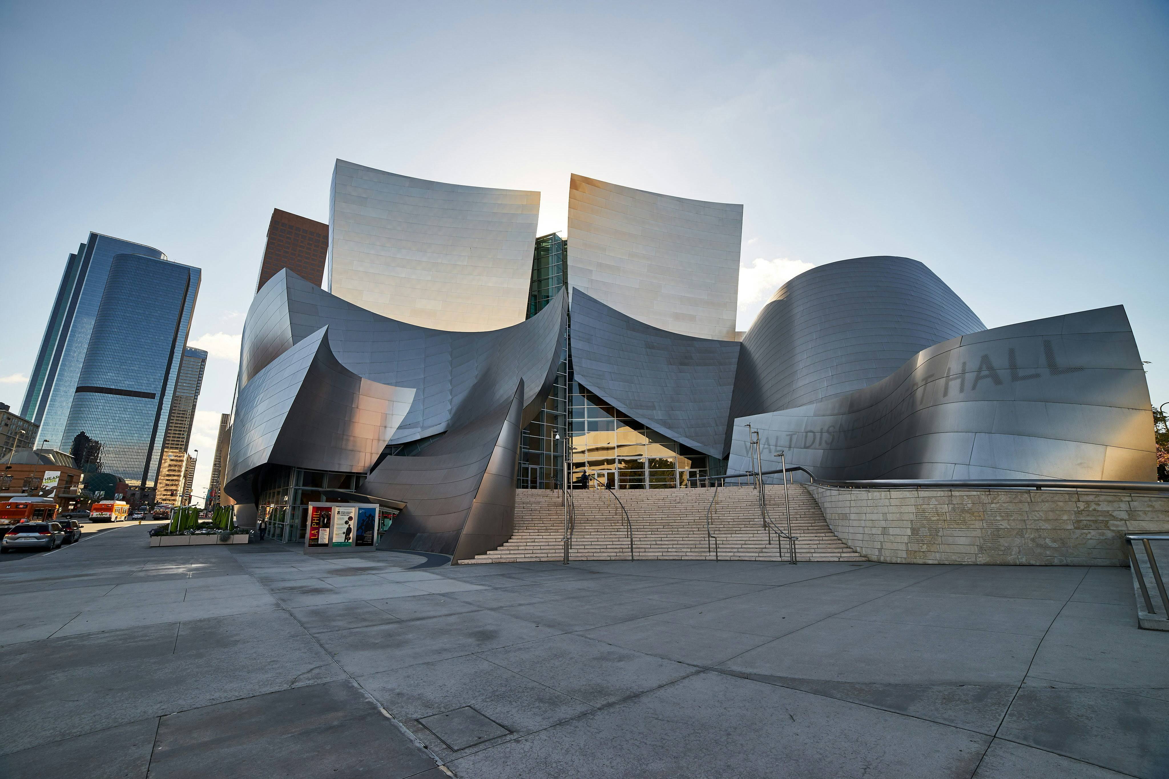 Walt Disney Concert Hall with curved metal walls