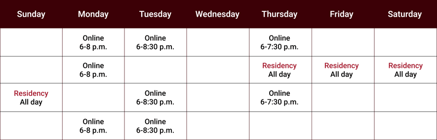 Presidio full-time sample monthly schedule
