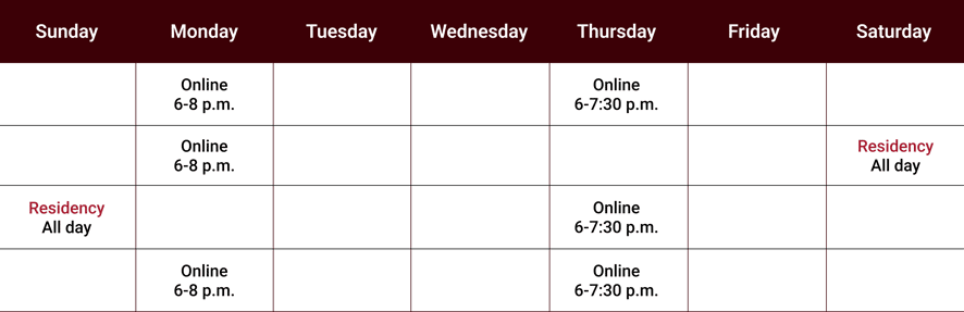 Presidio part-time sample monthly schedule