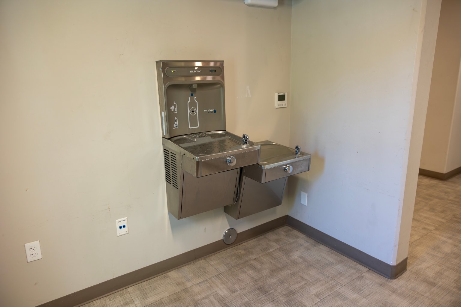 a water fountain in a room