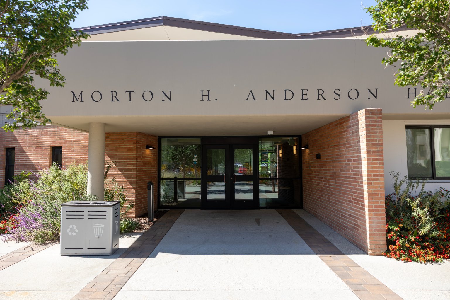 a building with a glass door