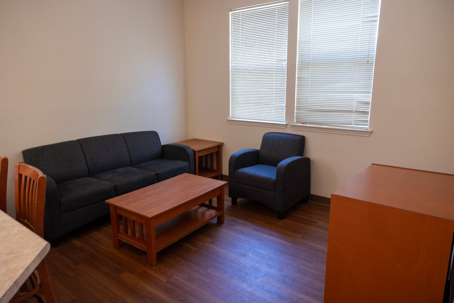a couch and coffee table in a room