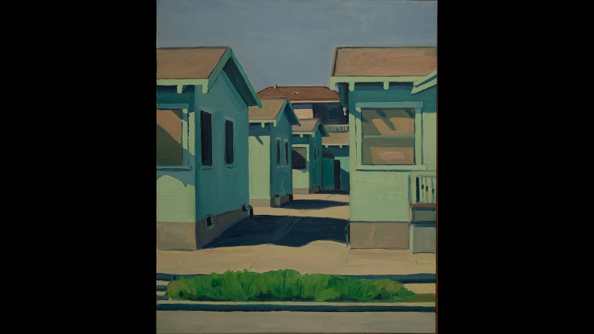 a painting of a row of houses