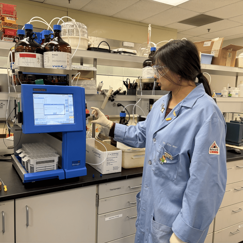 a woman in a lab coat