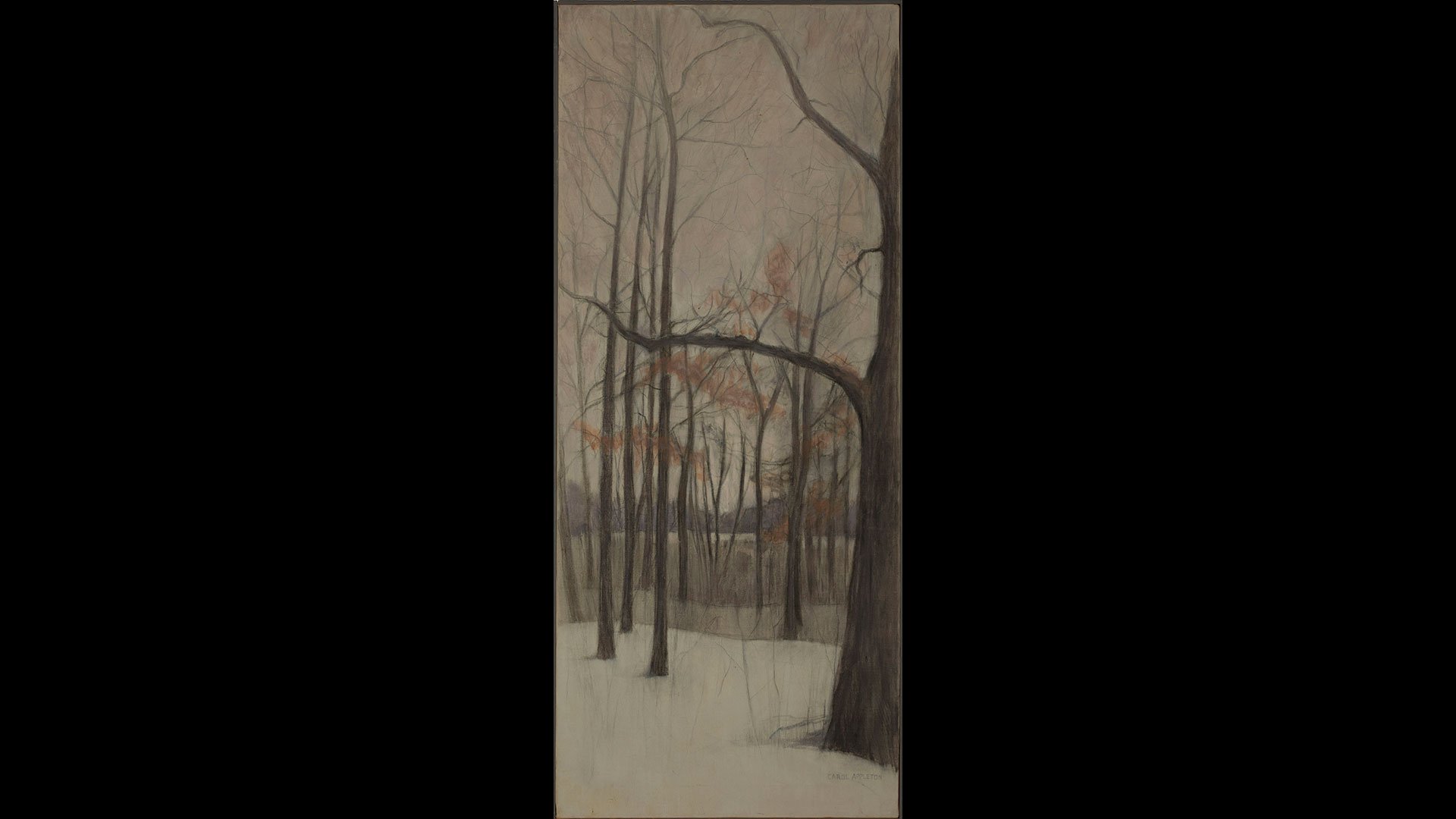 a painting of trees in the snow