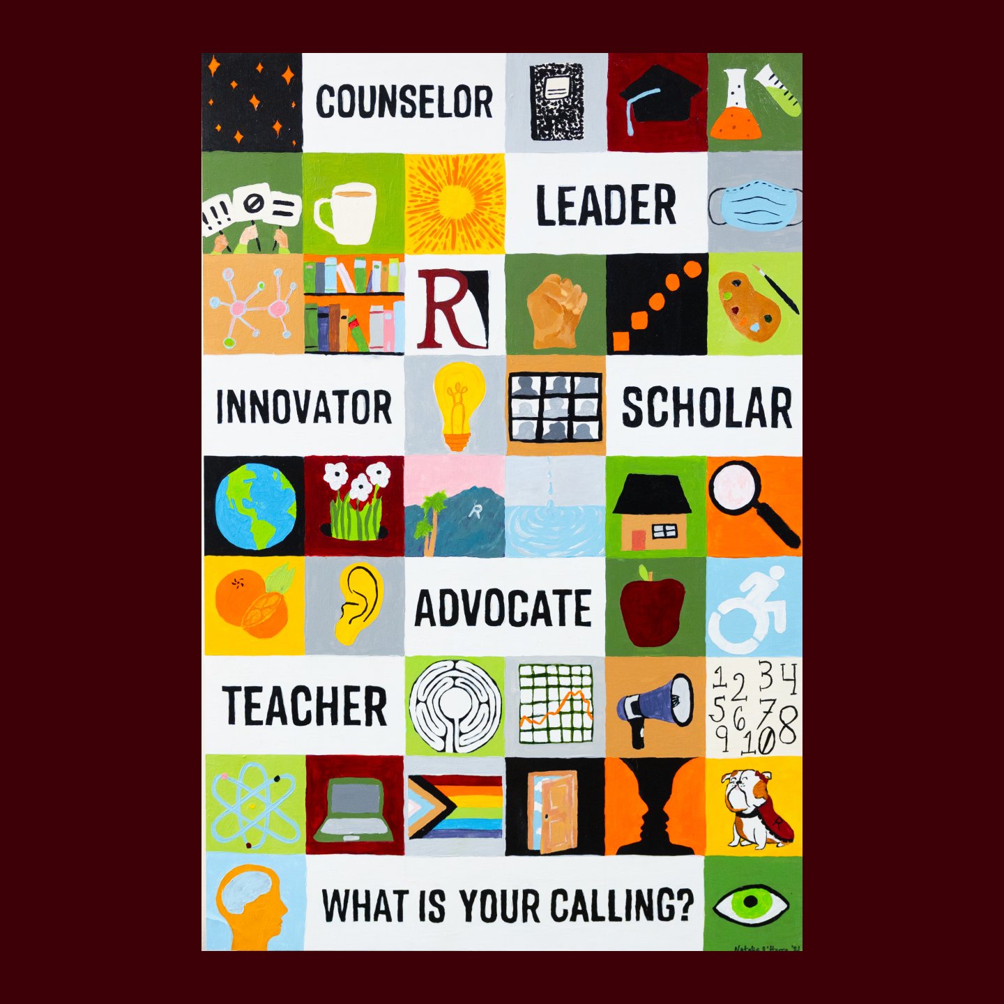 a poster with many different colored squares