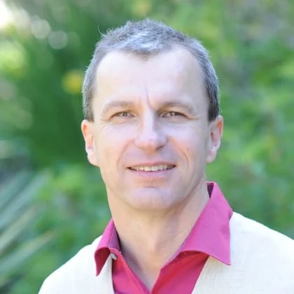 a man in a red shirt